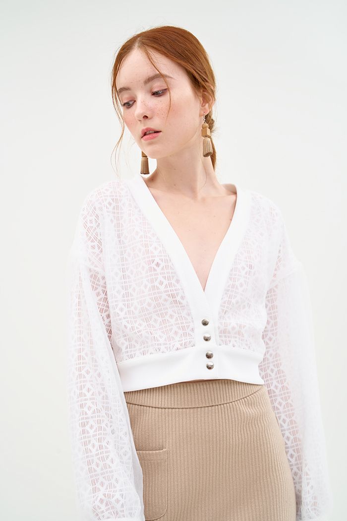Áo khoác ren 2 lớp bo thun trắng