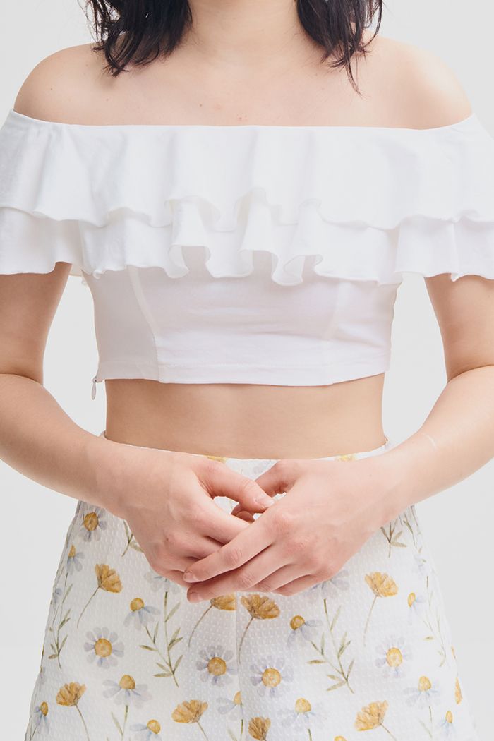 Áo thun croptop bèo 2 tầng dây kéo dấu