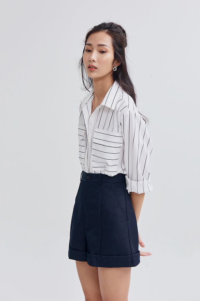 Áo sơmi sọc tay dài 2 túi basic