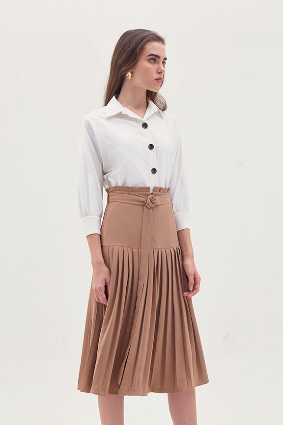 Áo sơmi linen tay dài nhấn nút