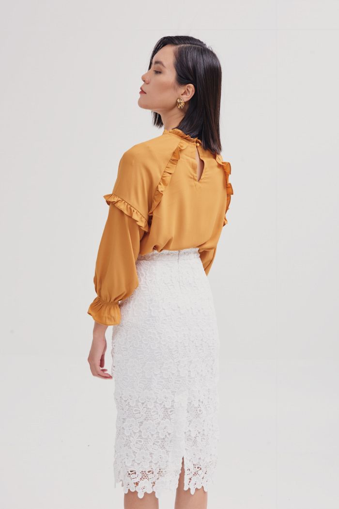 Váy midi ren cotton dệt 3D
