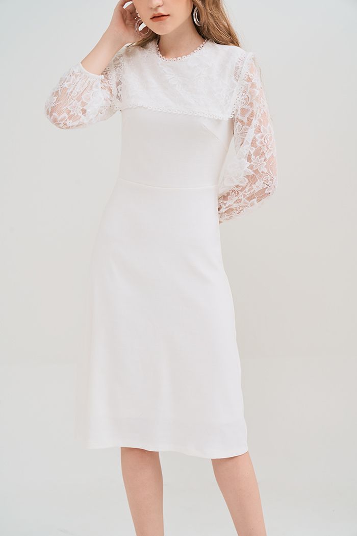 Đầm midi bảng ngực ren tay dài