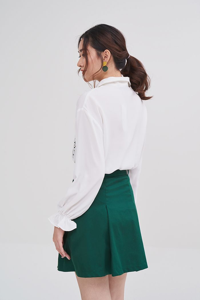 Áo sơmi tay dài thêu hoa thân trước đối xứng
