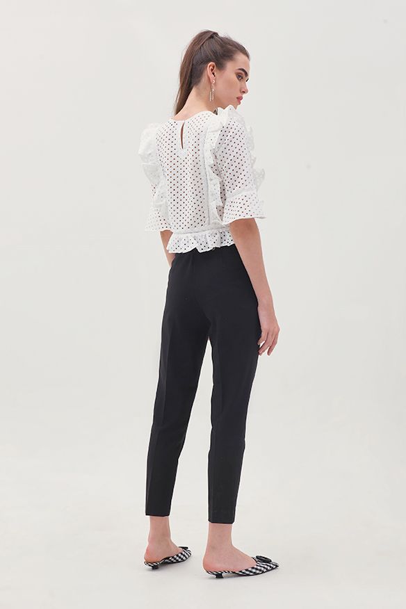Áo ren cotton dệt vuông viền bèo
