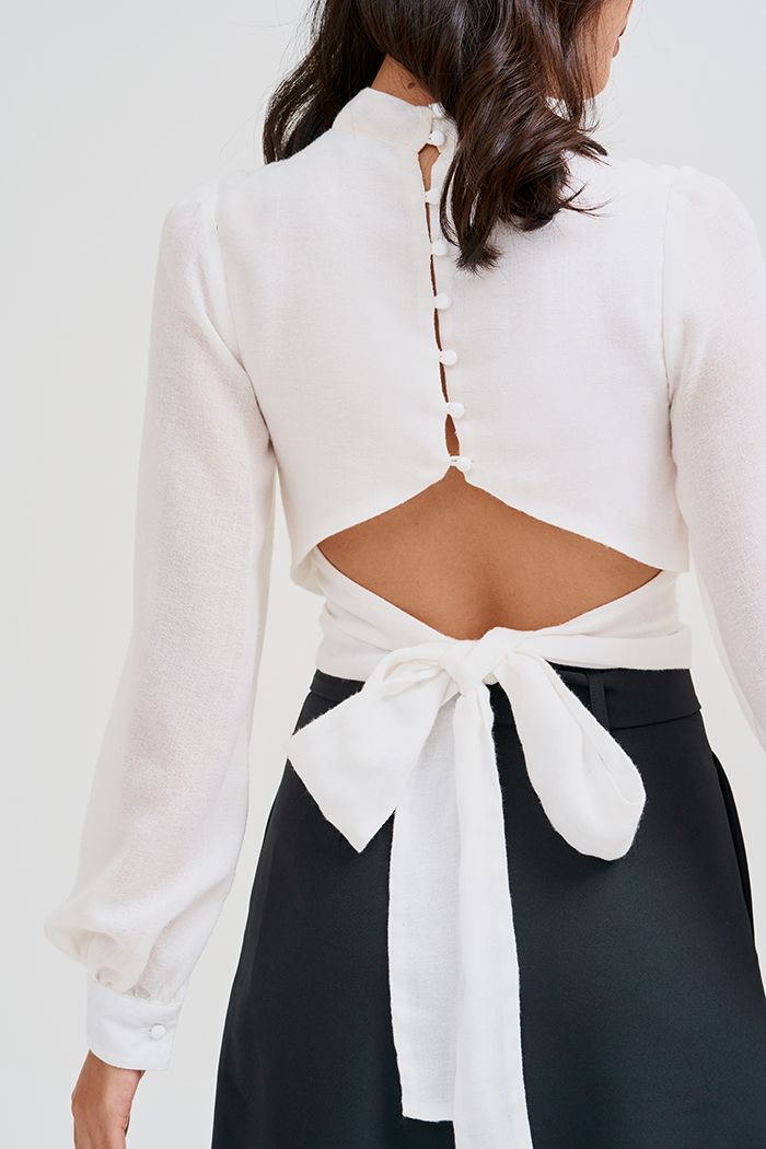 Áo croptop tay lửng 2 lớp cột nơ sau