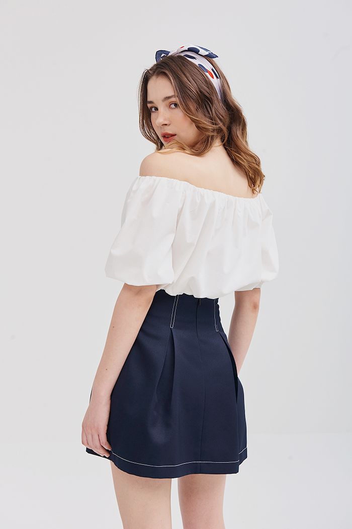 Áo croptop bẹt vai nhún thun tay lửng