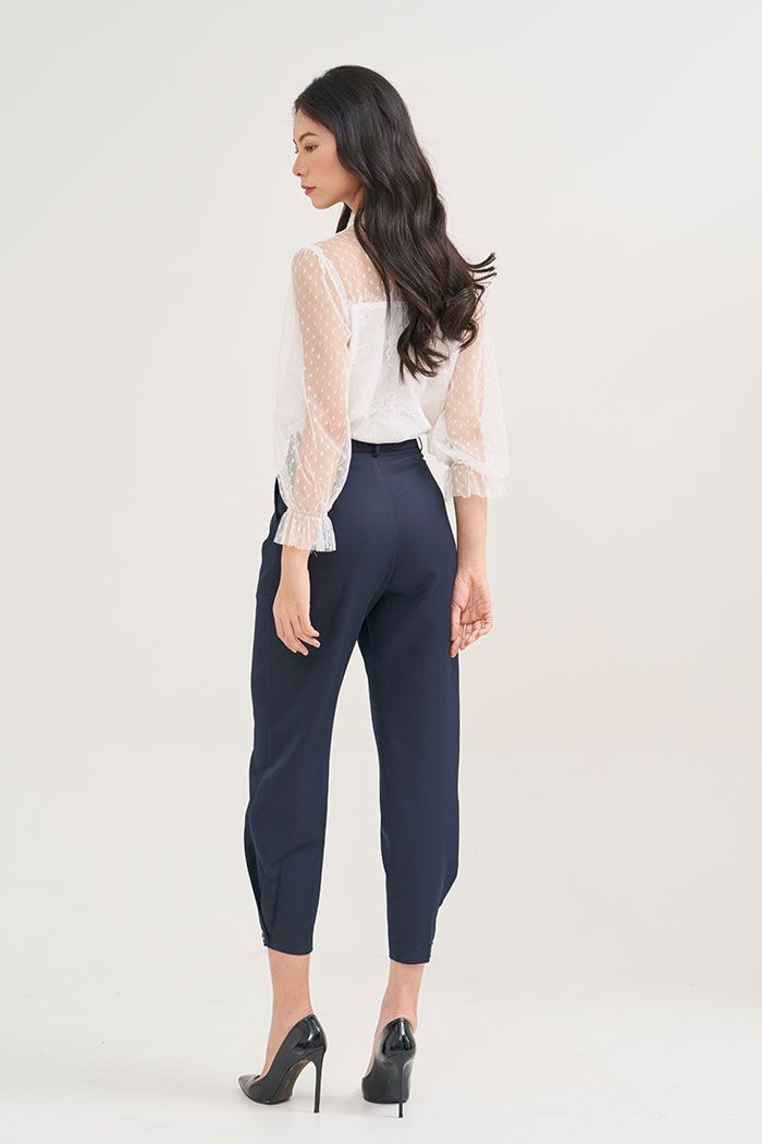 Áo sheer 2 lớp cột nơ cổ tay dài