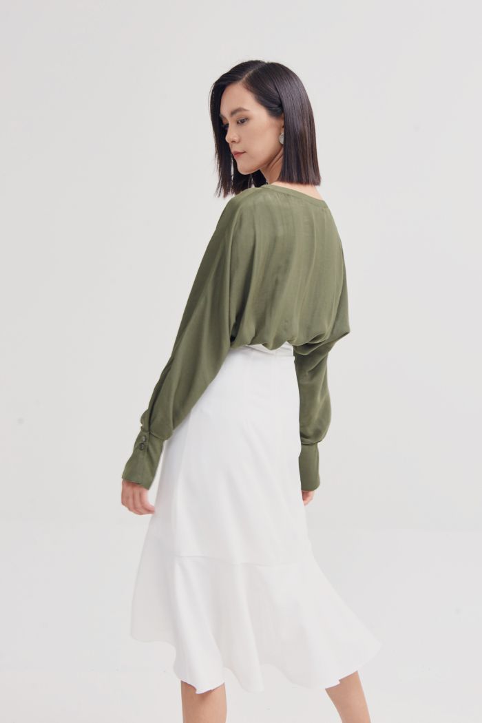 Váy midi rã tam giác bèo ngược