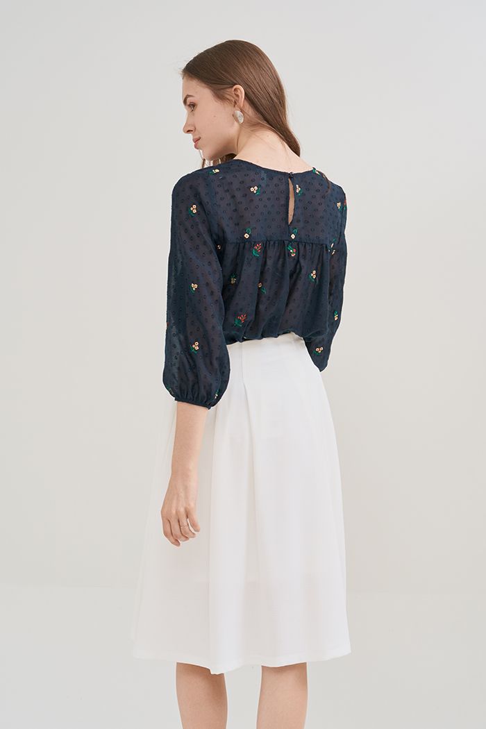 Váy midi xếp li lưng liền dây kéo hông