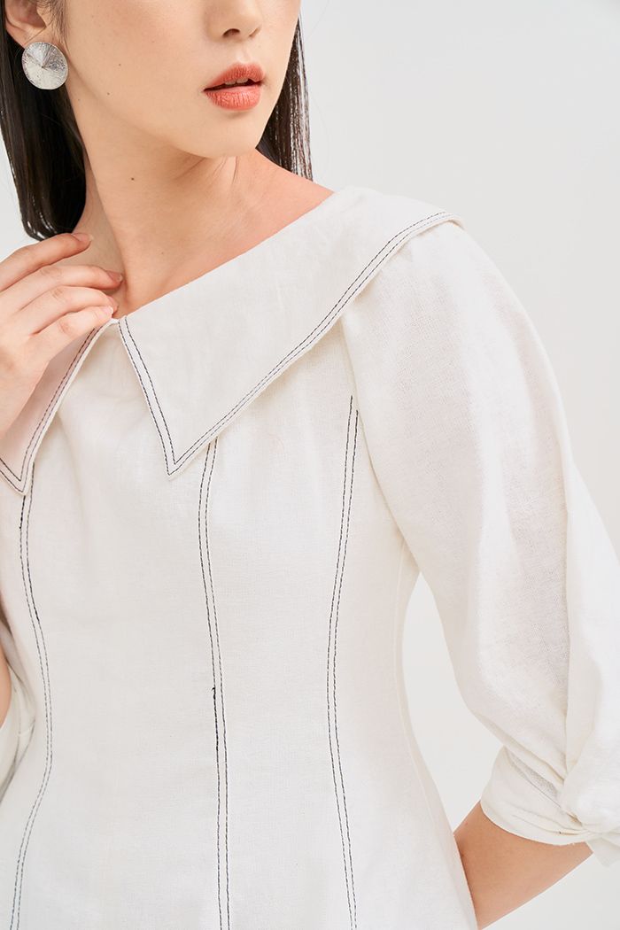 Đầm linen cổ thuyền diễu chỉ nổi