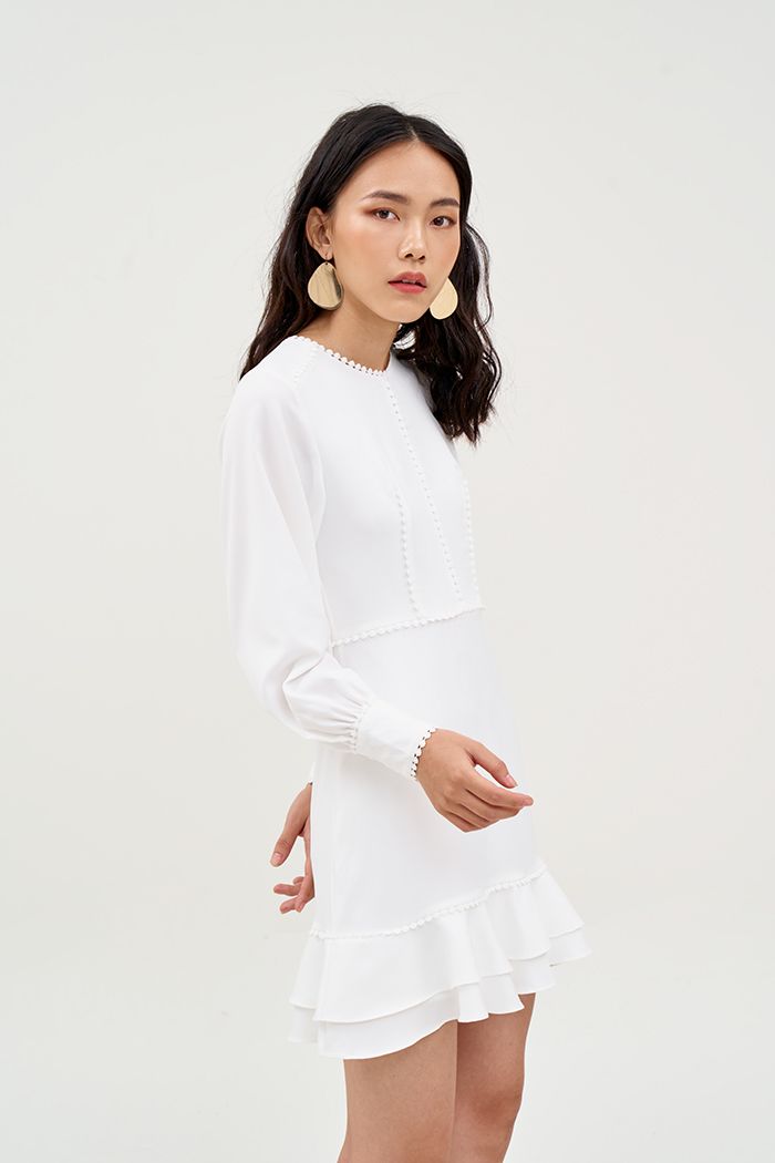Đầm tay dài nhấn ren bi bèo lai 2 tầng nhỏ