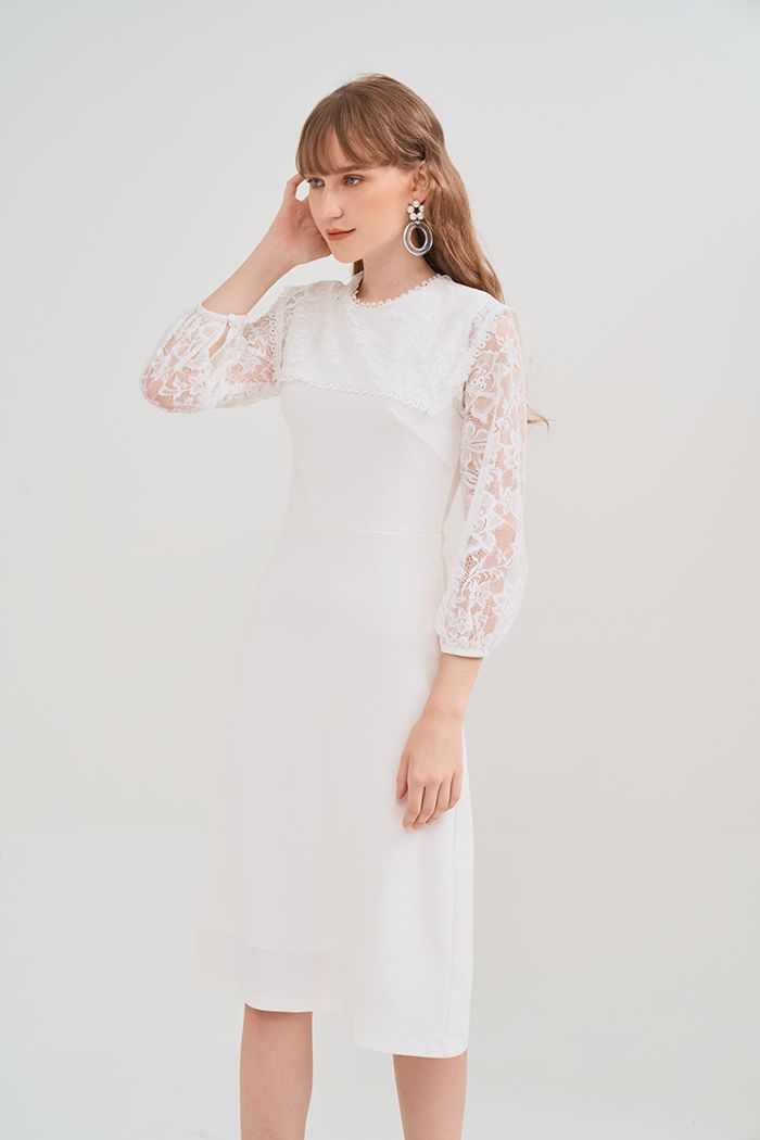 Đầm midi bảng ngực ren tay dài
