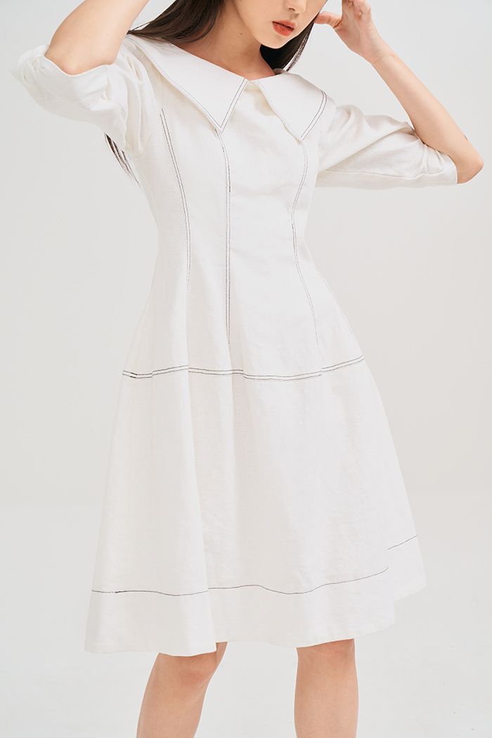 Đầm linen cổ thuyền diễu chỉ nổi