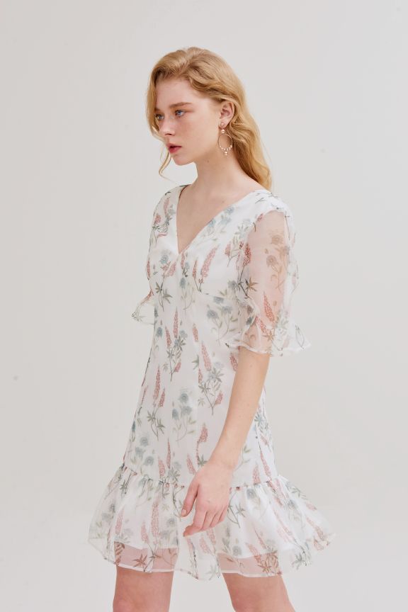 Đầm sheer in hoạ tiết spring 2019 rả bèo tùng