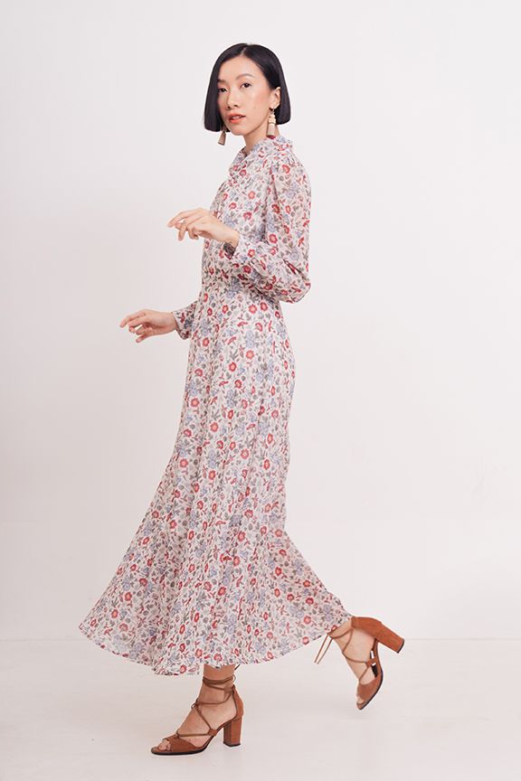Đầm dài in hoạ tiết strange nature nhấn ngực