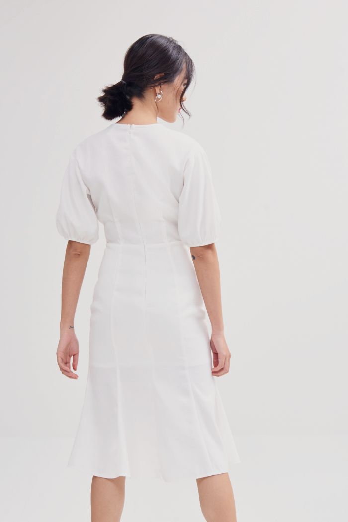 Đầm midi tay lỡ nhấn li dọc thân