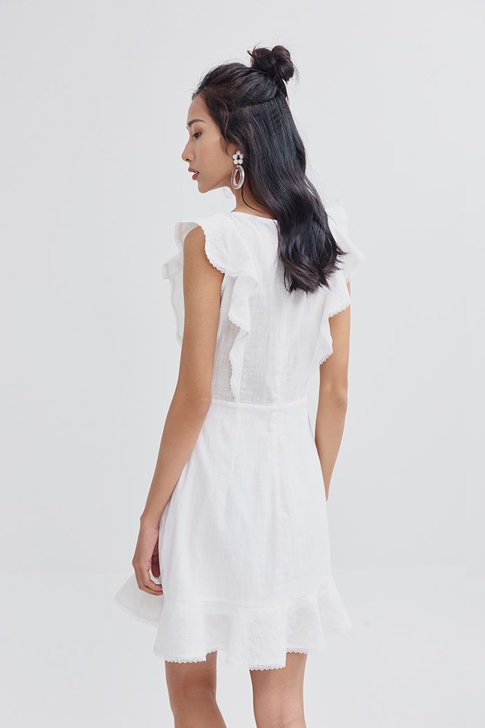 Đầm linen nhấn ren bèo lai