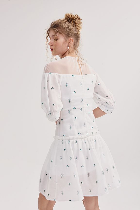 Đầm in hoạ tiếp spr19 rã tùng phối sheer
