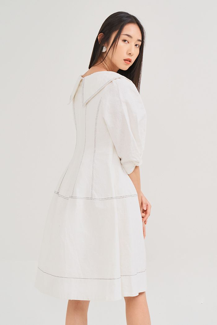 Đầm linen cổ thuyền diễu chỉ nổi