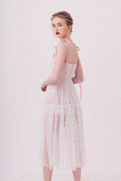 Đầm 2 dây ribbon phối lưới
