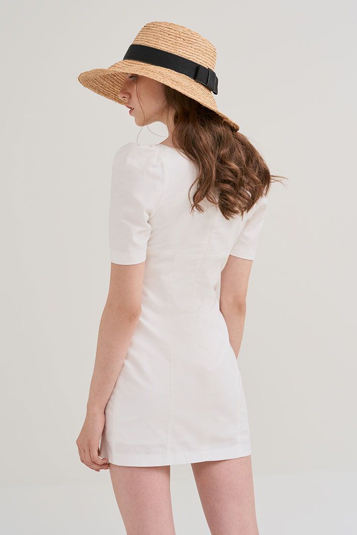Đầm cotton tay lỡ cổ tròn nhún thun túi chìm