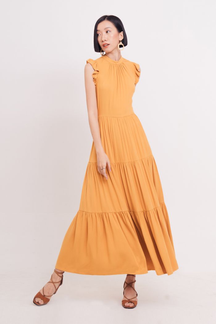 Đầm midi rã nhiều tầng sát nách