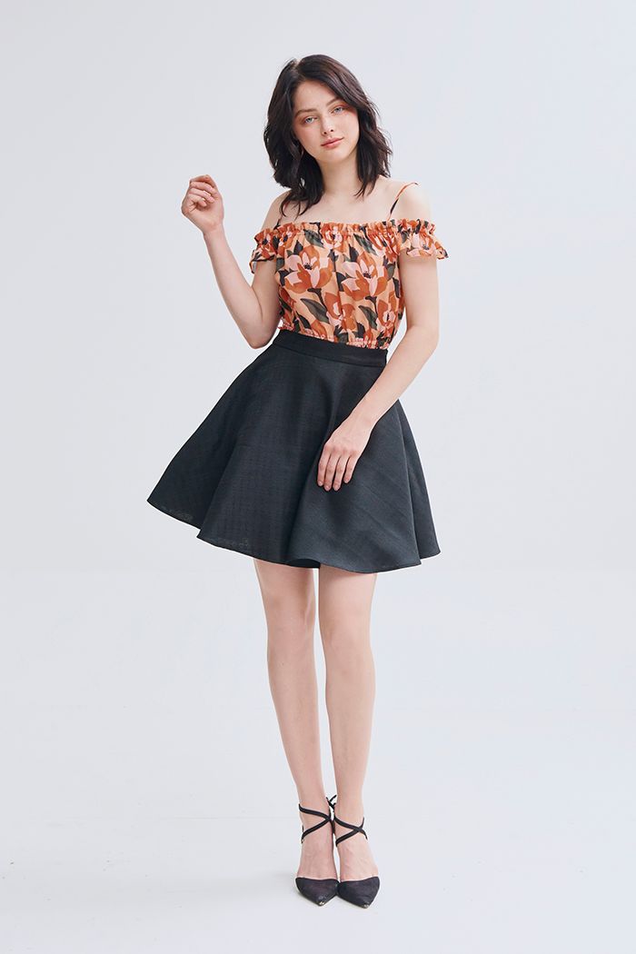 Áo crotop 2 dây bẹt vai nhún thun in hoạ tiết ss19