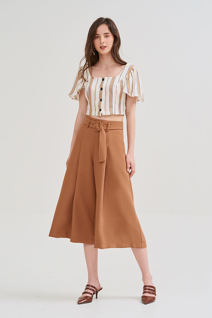 Áo croptop sọc cổ vuông tay bèo