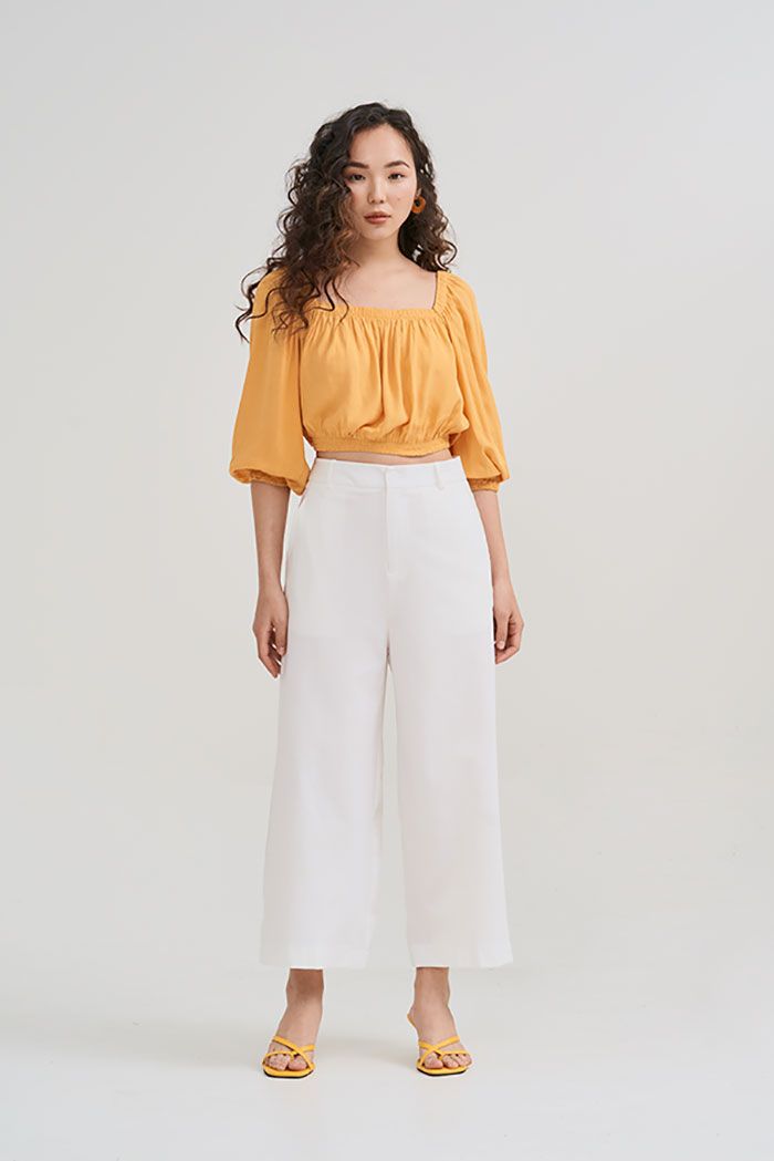 Áo croptop linen chạy moking trên dưới tay lỡ