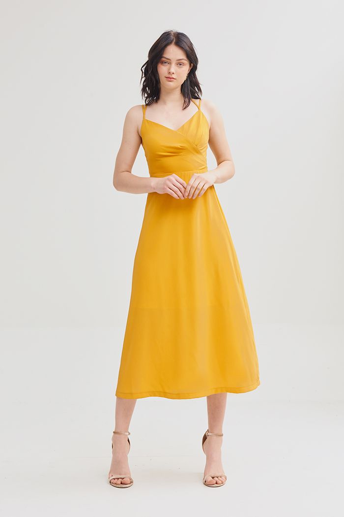 Đầm 2 dây midi xếp li chìm