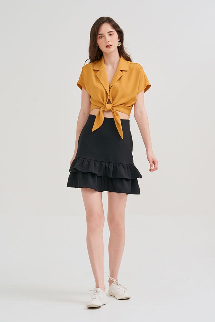 Áo croptop cổ danton cột nơ thân trước