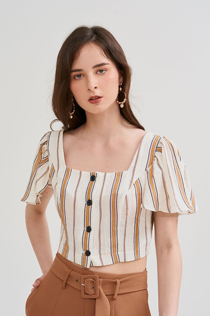 Áo croptop sọc cổ vuông tay bèo