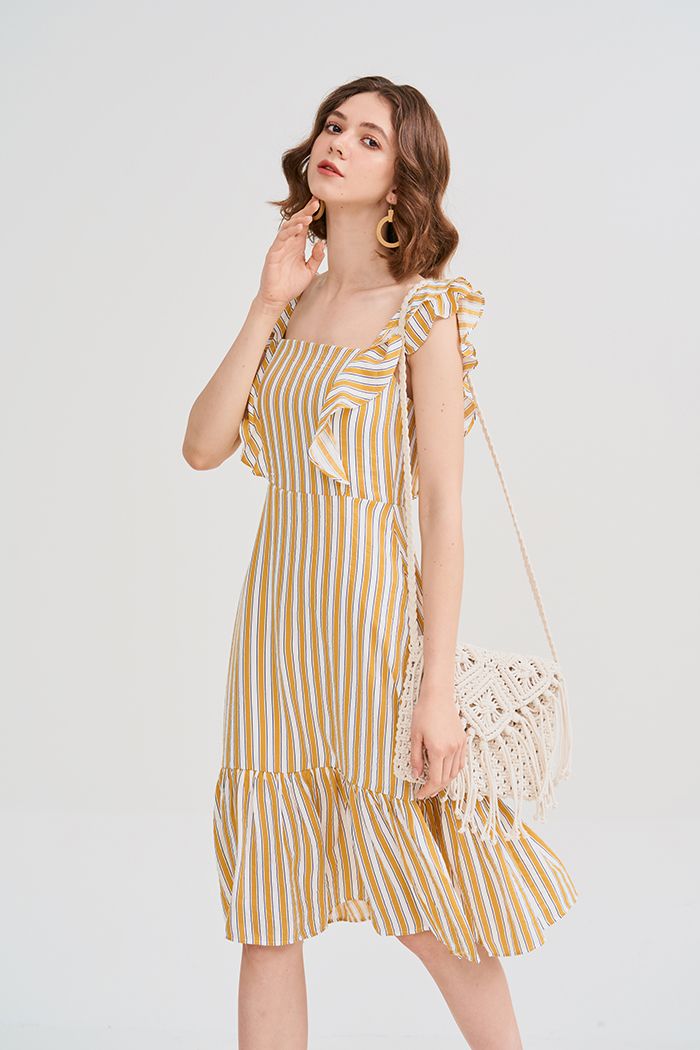 Đầm kẻ sọc cổ vuông bèo 2 dây