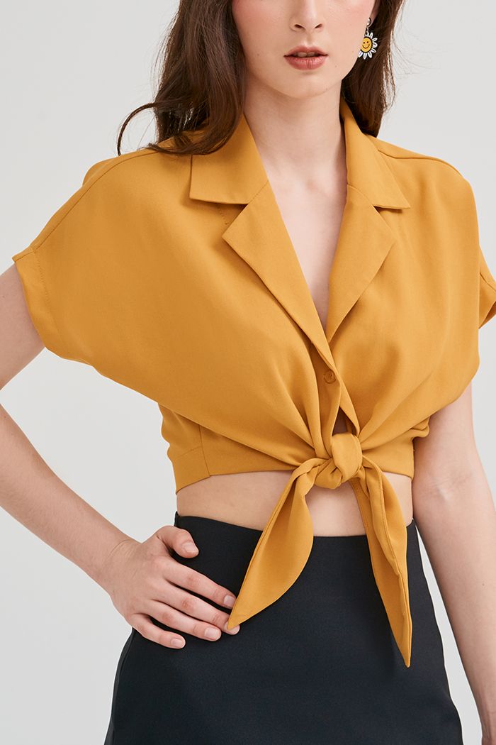 Áo croptop cổ danton cột nơ thân trước