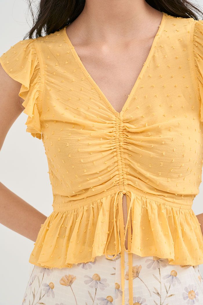 Áo croptop bèo tay rút nhún giữa