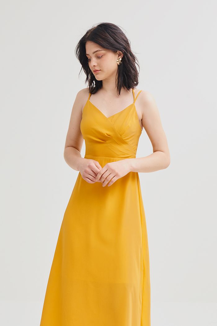 Đầm 2 dây midi xếp li chìm