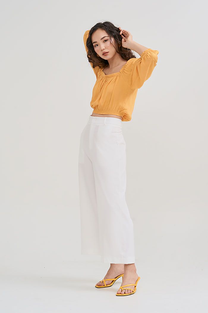 Áo croptop linen chạy moking trên dưới tay lỡ
