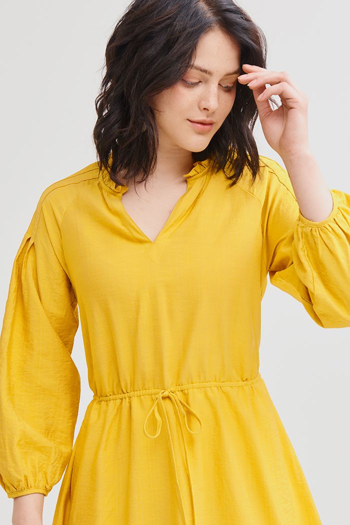 Đầm tay lửng rút dây eo bèo nhỏ cổ