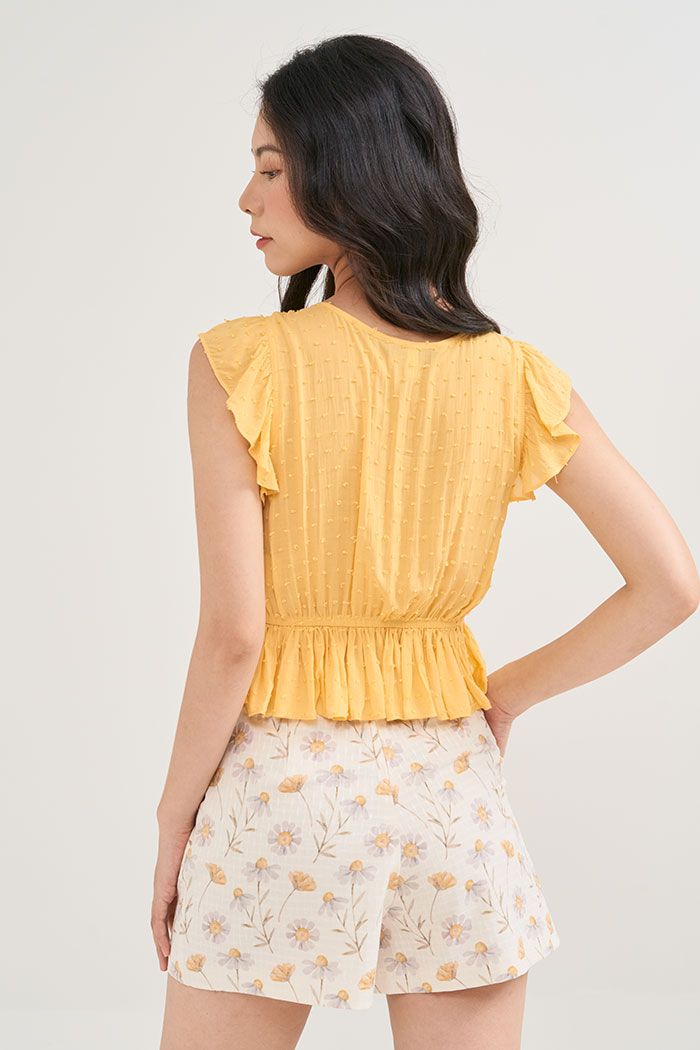 Áo croptop bèo tay rút nhún giữa