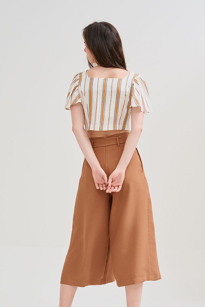 Áo croptop sọc cổ vuông tay bèo