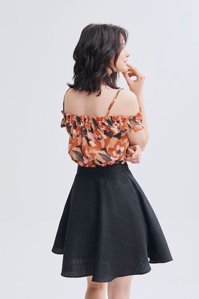 Áo crotop 2 dây bẹt vai nhún thun in hoạ tiết ss19