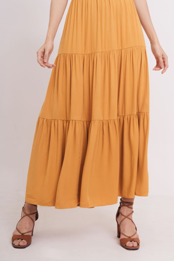 Đầm midi rã nhiều tầng sát nách