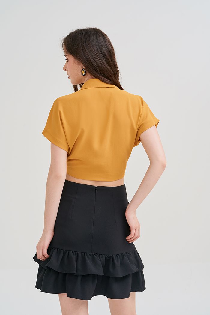 Áo croptop cổ danton cột nơ thân trước
