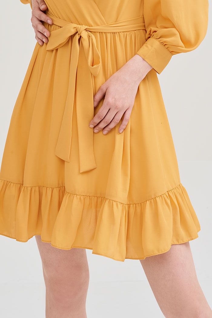 Đầm tay lửng đắp chéo nhún bèo cột nơ