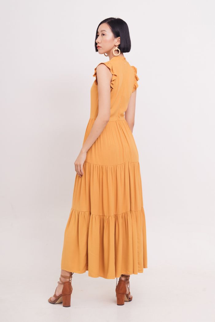 Đầm midi rã nhiều tầng sát nách