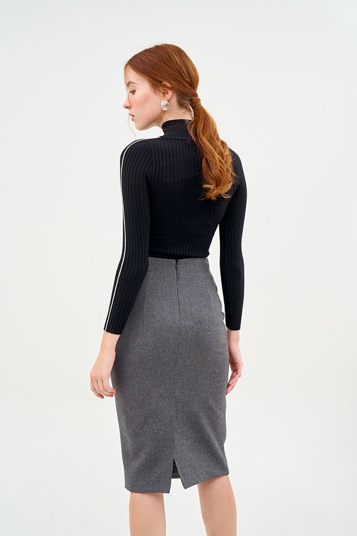 Váy midi đắp chéo nhấn 2 nút