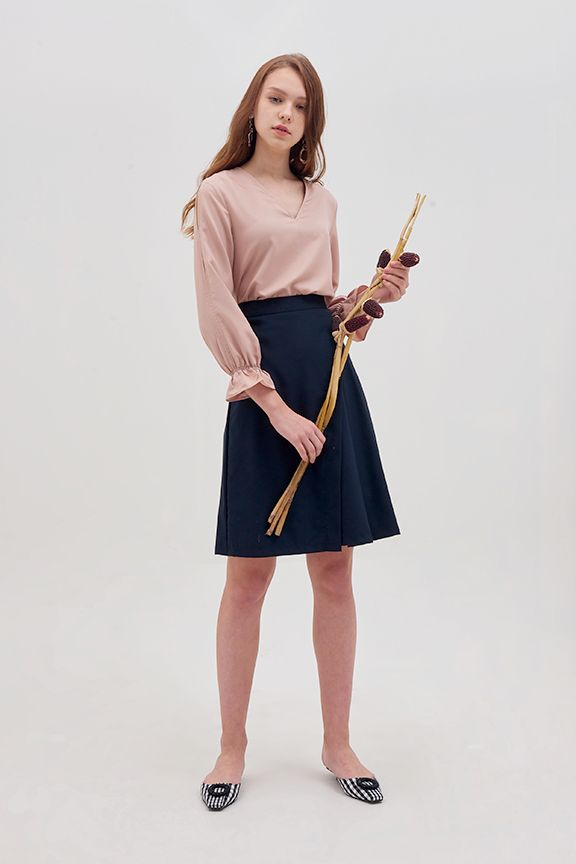 Váy midi xếp 2 li thân trước