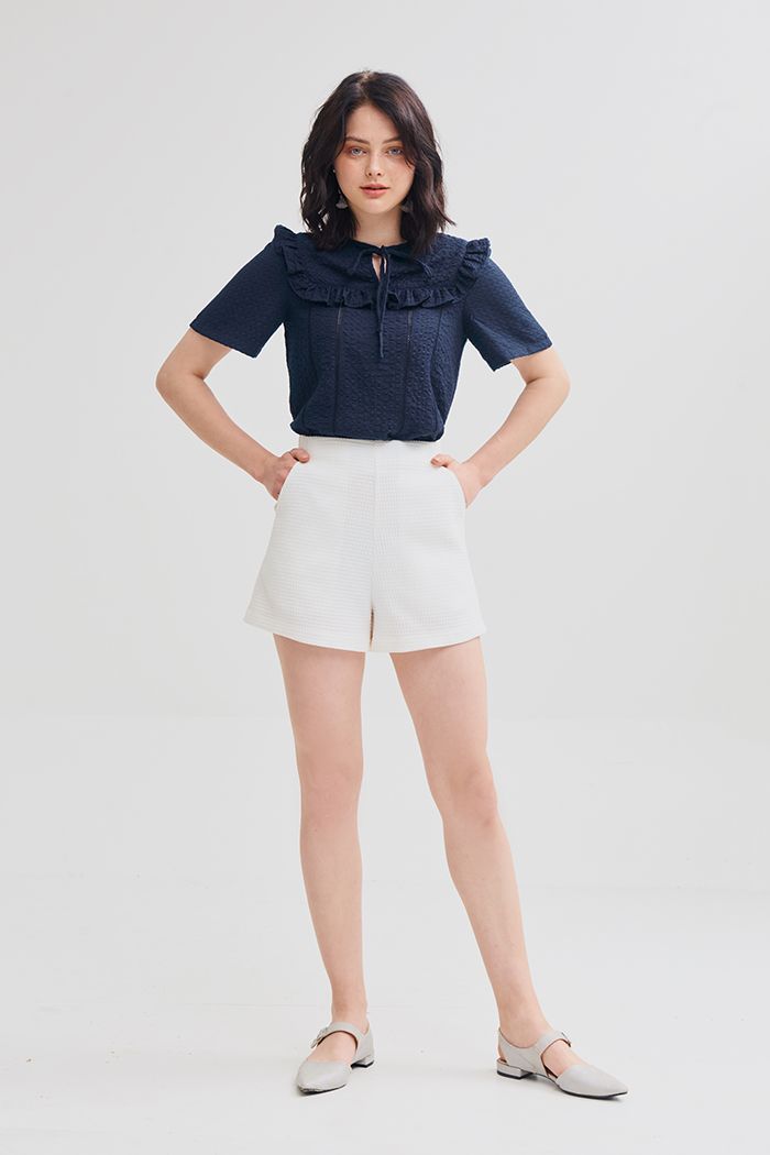 Áo vải cotton xốp bèo ngực cột nơ