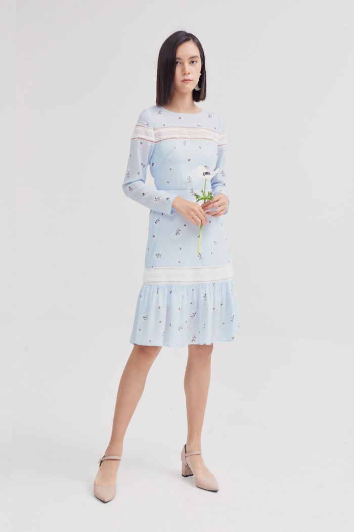 Đầm in hoạ tiết spr19 phối ren ngực và lai