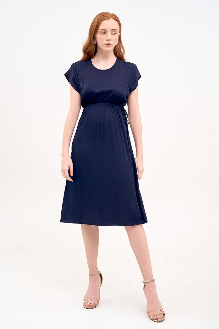 Đầm form colum midi rút eo